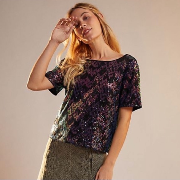 SANCTUARY FOR ANTHROPOLOGIE DINA SEQUINNED TOP - Picture 2 of 11